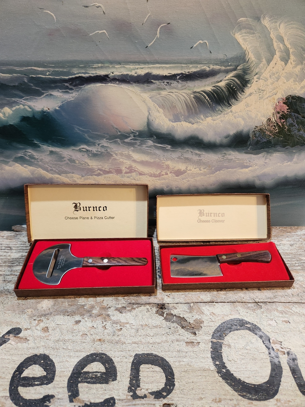 VINTAGE Men’s Cheese Plane & Cleaver Set — Brown Handle